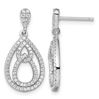 Brilliant Embers Sterling Silver Rhodium-plated 148 Stone Micro Pavé CZ Dangle Post Earrings view 1