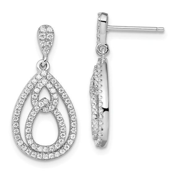 Brilliant Embers Sterling Silver Rhodium-plated 148 Stone Micro Pavé CZ Dangle Post Earrings