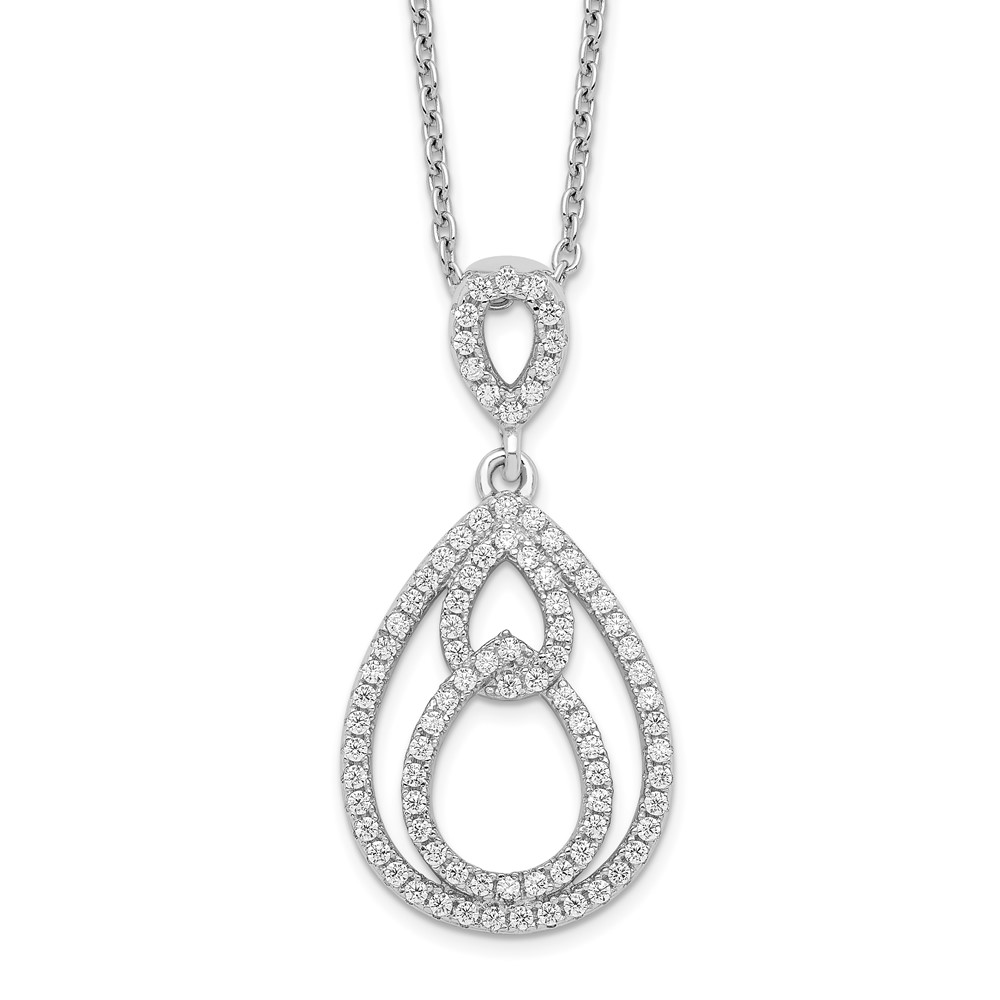 Brilliant Embers Sterling Silver Rhodium-plated 88 Stone Pavé CZ Teardrop Necklace with 2 Inch Extender, 18"