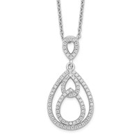 Brilliant Embers Sterling Silver Rhodium-plated 88 Stone Pavé CZ Teardrop Necklace with 2 Inch Extender, 18" view 1