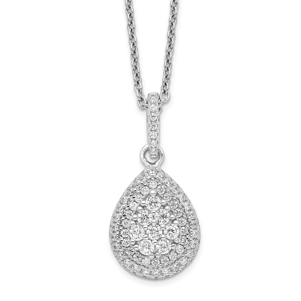 Brilliant Embers Sterling Silver Rhodium-plated 95 Stone Micro Pavé CZ Teardrop Necklace with 2 Inch Extender, 18"