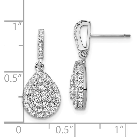 Brilliant Embers Sterling Silver Rhodium-plated 164 Stone Micro Pavé CZ Teardrop Dangle Post Earrings