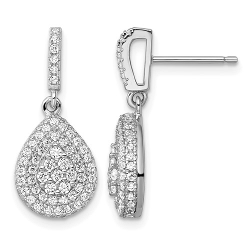 Brilliant Embers Sterling Silver Rhodium-plated 164 Stone Micro Pavé CZ Teardrop Dangle Post Earrings
