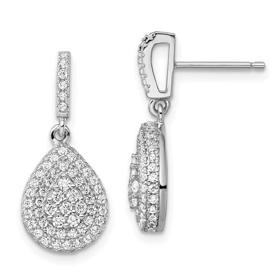 Brilliant Embers Sterling Silver Rhodium-plated 164 Stone Micro Pavé CZ Teardrop Dangle Post Earrings
