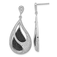 Ture Fire Sterling Silver Black and Clear CZ Teardrop Post Dangle Earrings view 1