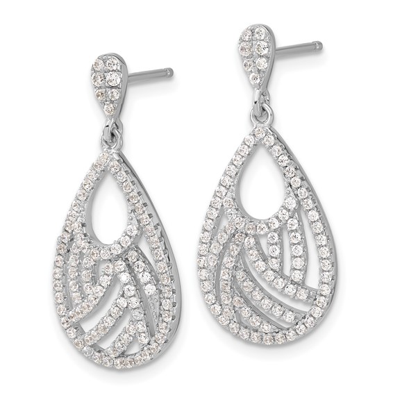 Sterling Silver Brilliant Embers Polished CZ Teardrop Dangle Post Earrings