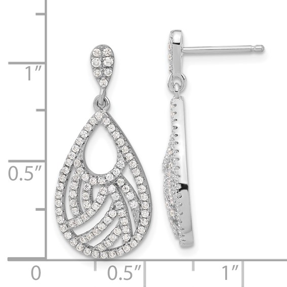 Sterling Silver Brilliant Embers Polished CZ Teardrop Dangle Post Earrings