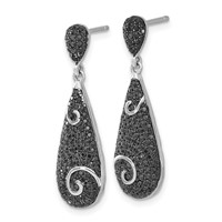 True Fire Sterling Silver Swirl Accent Black CZ Teardrop Post Dangle Earrings view 2