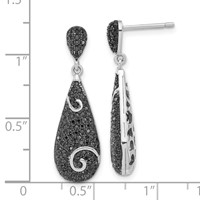 True Fire Sterling Silver Swirl Accent Black CZ Teardrop Post Dangle Earrings view 3