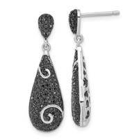 True Fire Sterling Silver Swirl Accent Black CZ Teardrop Post Dangle Earrings view 1