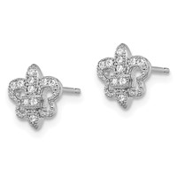 Brilliant Embers Sterling Silver Rhodium-plated 20 Stone Micro Pavé CZ Fleur De Lis Post Earrings view 2