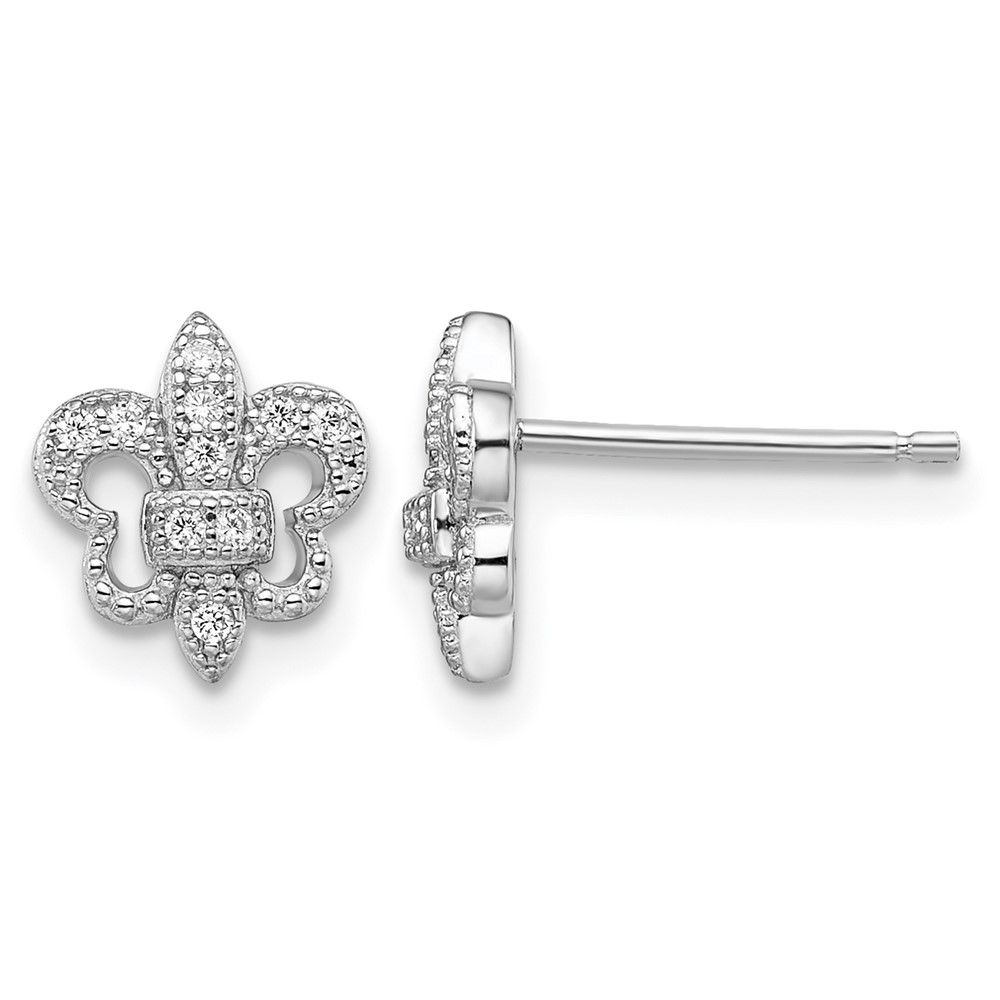 Brilliant Embers Sterling Silver Rhodium-plated 20 Stone Micro Pavé CZ Fleur De Lis Post Earrings