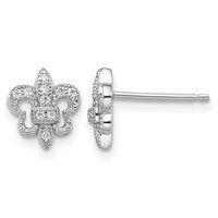 Brilliant Embers Sterling Silver Rhodium-plated 20 Stone Micro Pavé CZ Fleur De Lis Post Earrings view 1