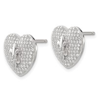 Sterling Silver CZ Heart Fleur De Lis Post Earrings view 2