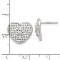 Sterling Silver CZ Heart Fleur De Lis Post Earrings view 3
