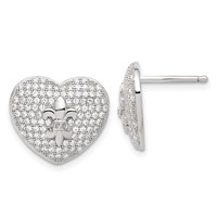 Sterling Silver CZ Heart Fleur De Lis Post Earrings view 1