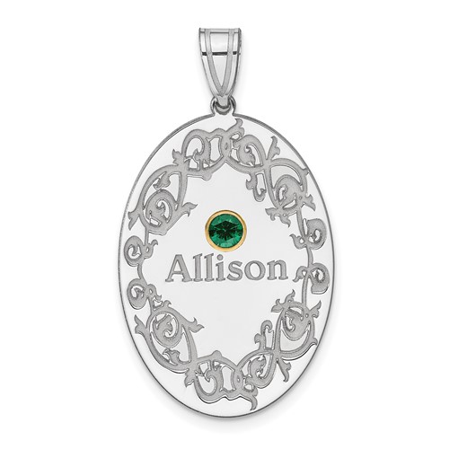Sterling Silver Rhodium-plated 14K Bezel Crystal Family Pendant