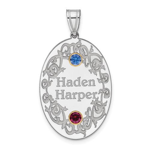 Sterling Silver Rhodium-plated 14K Bezel Crystal Family Pendant