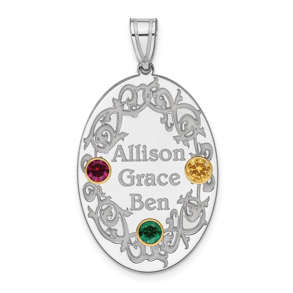 Sterling Silver Rhodium-plated 14K Bezel Crystal Family Pendant