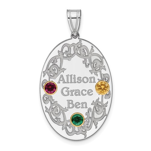 Sterling Silver Rhodium-plated 14K Bezel Crystal Family Pendant