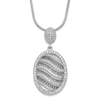 Sterling Silver & CZ Brilliant Embers Polished Oval Necklace view 1
