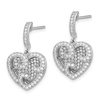 Brilliant Embers Sterling Silver Polished CZ Heart Post Dangle Earrings view 2