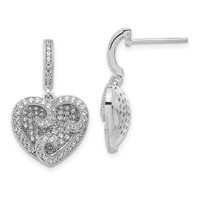 Brilliant Embers Sterling Silver Polished CZ Heart Post Dangle Earrings view 1