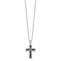 Brilliant Embers Sterling Silver Rhodium-plated 156 Stone Black and White Micro Pavé CZ Polished Cross Necklace with 2 Inch Extender, 18" view 2