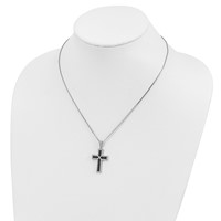 Brilliant Embers Sterling Silver Rhodium-plated 156 Stone Black and White Micro Pavé CZ Polished Cross Necklace with 2 Inch Extender, 18" view 3