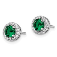 Brilliant Embers Sterling Silver Rhodium-plated 34 Stone White and Green Micro Pavé Halo CZ Post Earrings view 2