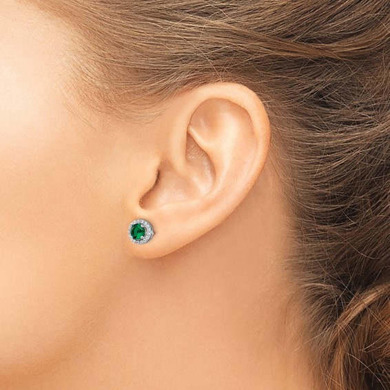 Brilliant Embers Sterling Silver Rhodium-plated 34 Stone White and Green Micro Pavé Halo CZ Post Earrings