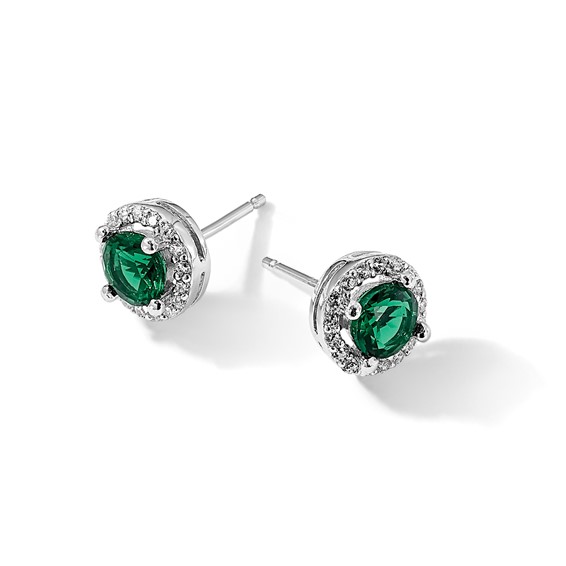 Brilliant Embers Sterling Silver Rhodium-plated 34 Stone White and Green Micro Pavé Halo CZ Post Earrings