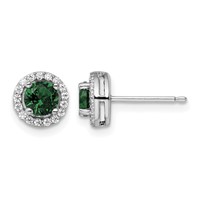 Brilliant Embers Sterling Silver Rhodium-plated 34 Stone White and Green Micro Pavé Halo CZ Post Earrings view 1