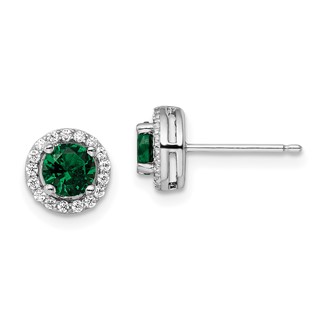 Brilliant Embers Sterling Silver Rhodium-plated 34 Stone White and Green Micro Pavé Halo CZ Post Earrings