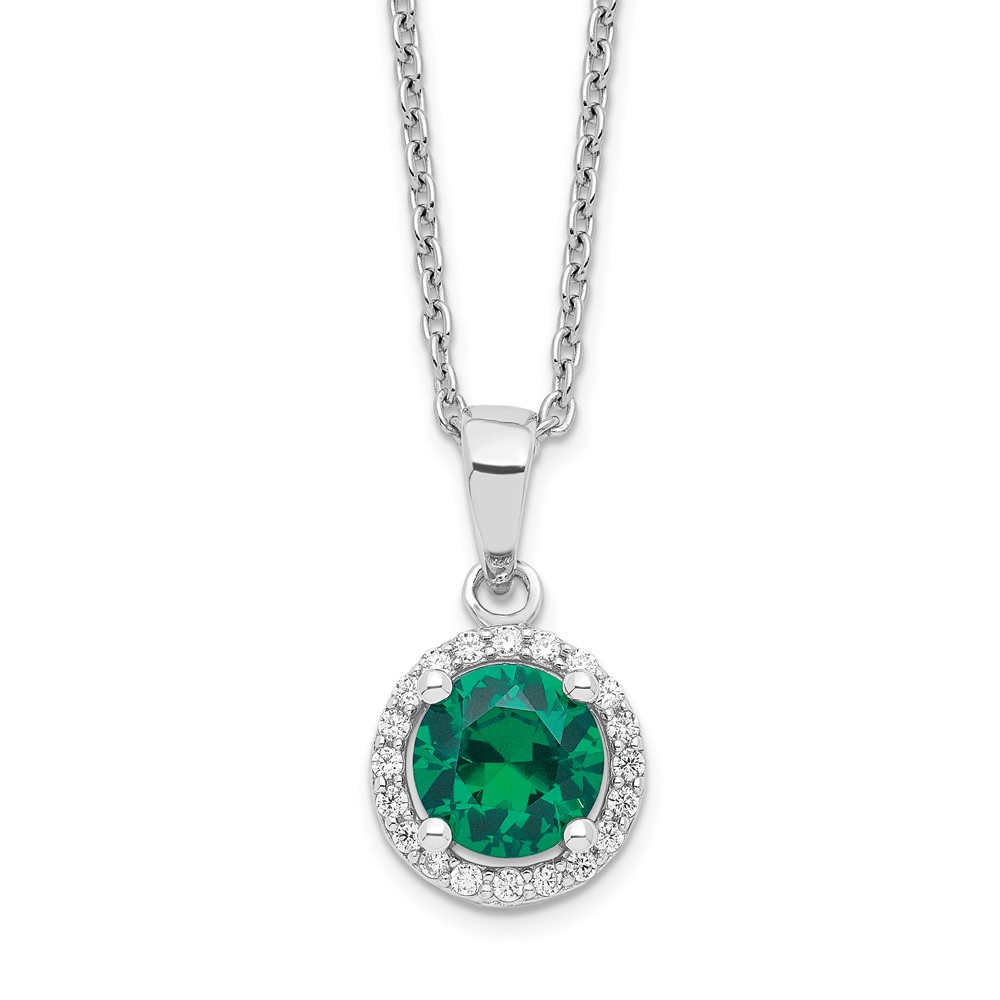 Brilliant Embers Sterling Silver Rhodium-plated 20 Stone White and Green Micro Pavé CZ Necklace with 2 Inch Extender, 18"