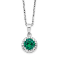Brilliant Embers Sterling Silver Rhodium-plated 20 Stone White and Green Micro Pavé CZ Necklace with 2 Inch Extender, 18" view 1