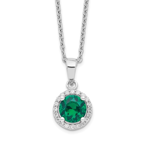 Brilliant Embers Sterling Silver Rhodium-plated 20 Stone White and Green Micro Pavé CZ Necklace with 2 Inch Extender, 18"