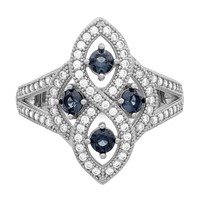 Brilliant Embers Sterling Silver Rhodium-plated 84 Stone Blue and White Micro Pavé CZ Ring view 4