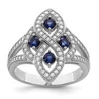 Brilliant Embers Sterling Silver Rhodium-plated 84 Stone Blue and White Micro Pavé CZ Ring view 1
