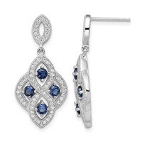 Brilliant Embers Sterling Silver Rhodium-plated 128 Stone Vintage Style Blue and White CZ Dangle Post Earrings view 1