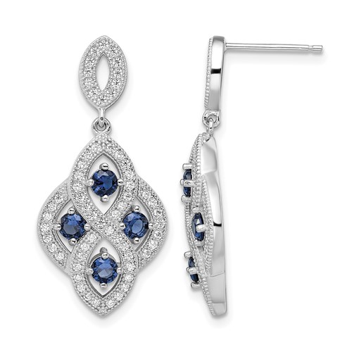 Brilliant Embers Sterling Silver Rhodium-plated 128 Stone Vintage Style Blue and White CZ Dangle Post Earrings