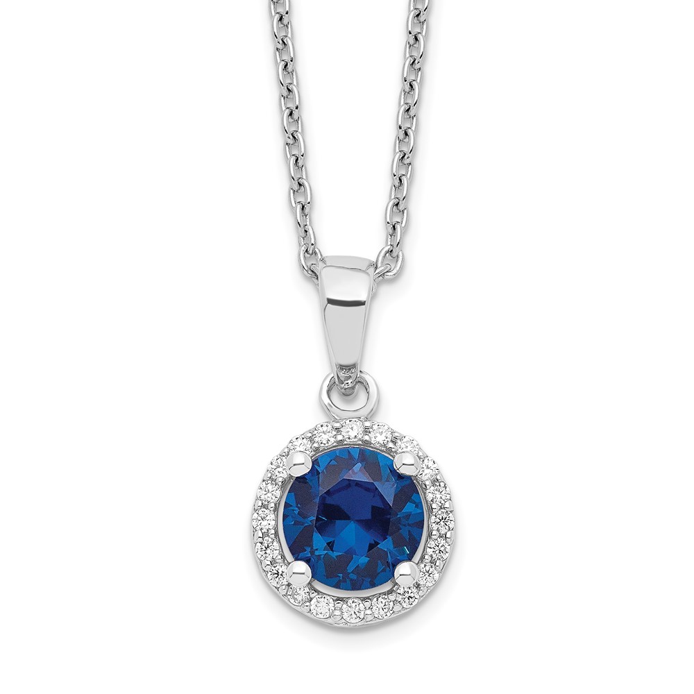 Brilliant Embers Sterling Silver Rhodium-plated 20 Stone White and Blue Micro Pavé CZ Necklace with 2 Inch Extender, 18"