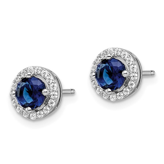 Brilliant Embers Sterling Silver Rhodium-plated 34 Stone White and Blue Micro Pavé Halo CZ Post Earrings