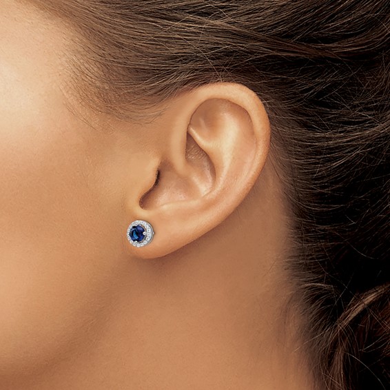 Brilliant Embers Sterling Silver Rhodium-plated 34 Stone White and Blue Micro Pavé Halo CZ Post Earrings