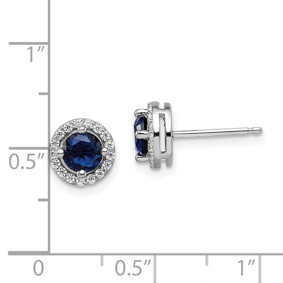Brilliant Embers Sterling Silver Rhodium-plated 34 Stone White and Blue Micro Pavé Halo CZ Post Earrings