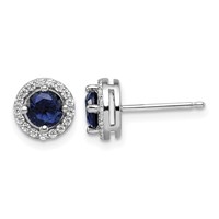 Brilliant Embers Sterling Silver Rhodium-plated 34 Stone White and Blue Micro Pavé Halo CZ Post Earrings view 1