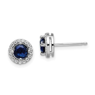 Brilliant Embers Sterling Silver Rhodium-plated 34 Stone White and Blue Micro Pavé Halo CZ Post Earrings