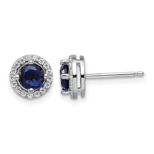 Brilliant Embers Sterling Silver Rhodium-plated 34 Stone White and Blue Micro Pavé Halo CZ Post Earrings