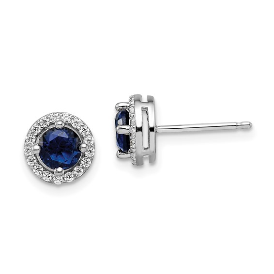 Brilliant Embers Sterling Silver Rhodium-plated 34 Stone White and Blue Micro Pavé Halo CZ Post Earrings