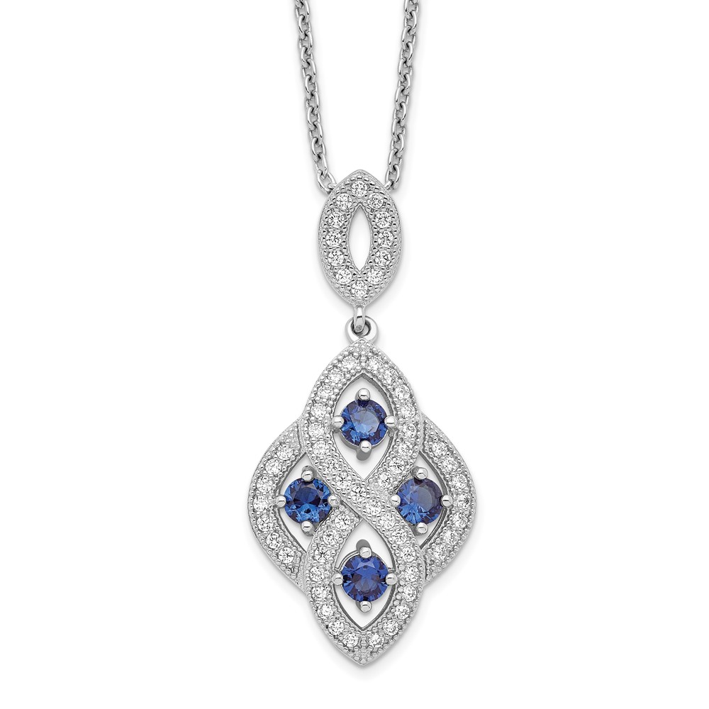 Brilliant Embers Sterling Silver Rhodium-Plated 64 Stone Blue and White CZ Vintage Style Dangle Necklace with 2 Inch Extender, 18"